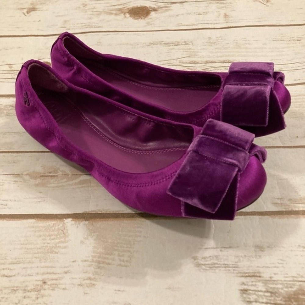 TORY BURCH Viola Purple Satin Bow Ballet Flat Size 8 New